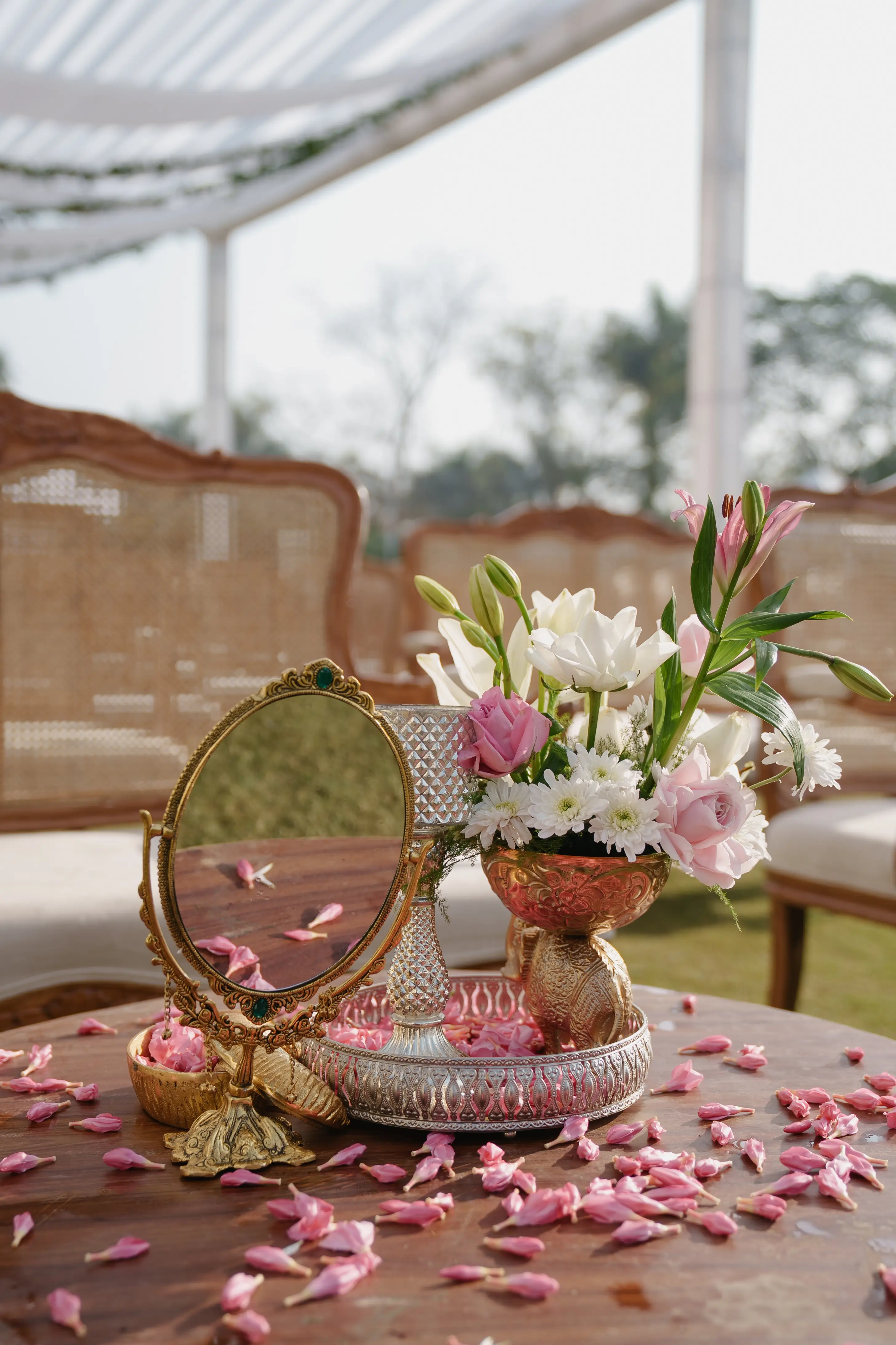 An elegant destination wedding set-up overlooking the ocean